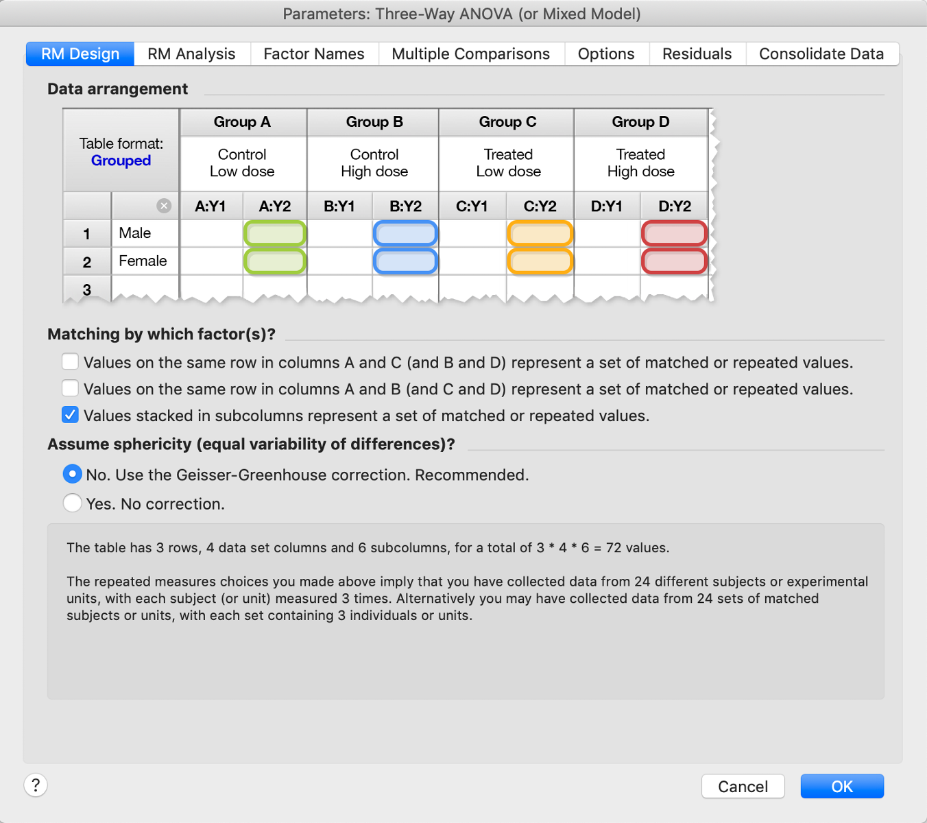 Yes, Prism CAN do repeated measures threeway ANOVA! FAQ 2163 GraphPad